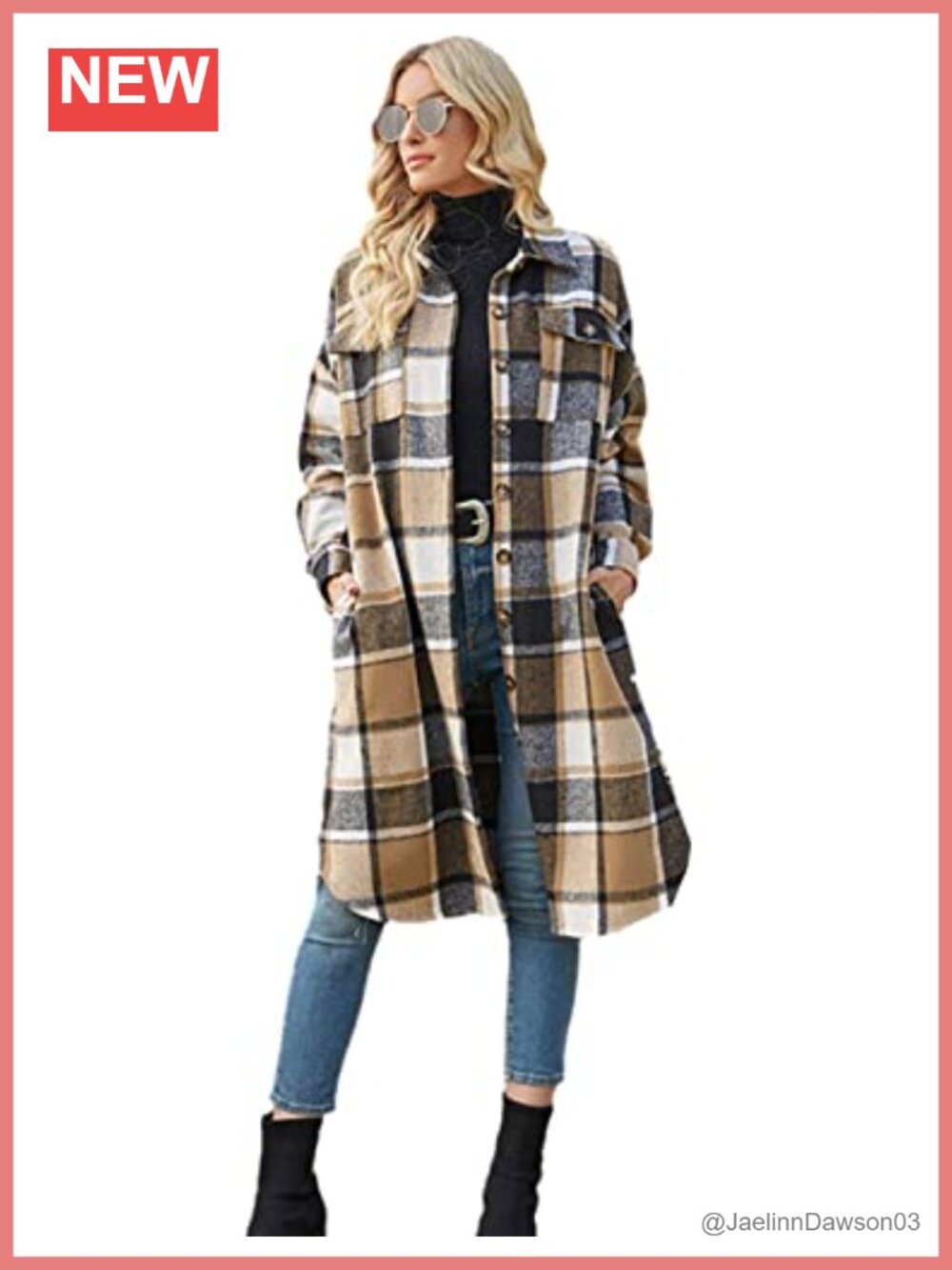 Oversized Plaid Tartan Shacket Button Down Long Shirt Coat